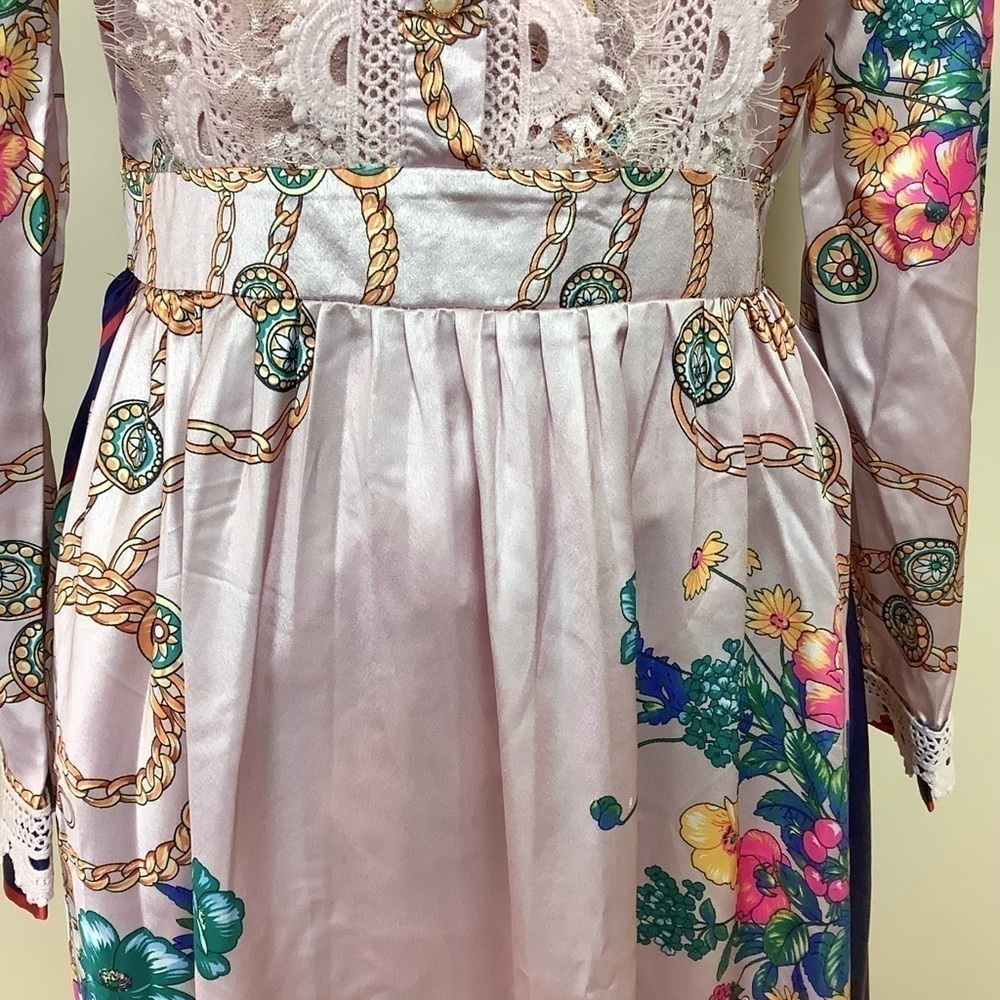 DALIA MACPHEE WHIMSICAL FLORAL SATIN SILKY PINK DRESS - Picture 6 of 13